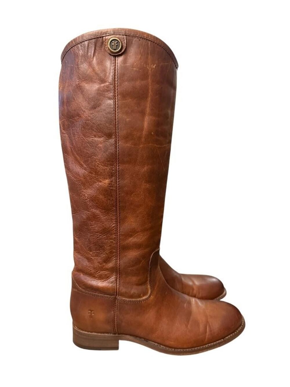 Frye Melissa Button 2 Knee High Riding Boot Brown Leather Women size 6.5